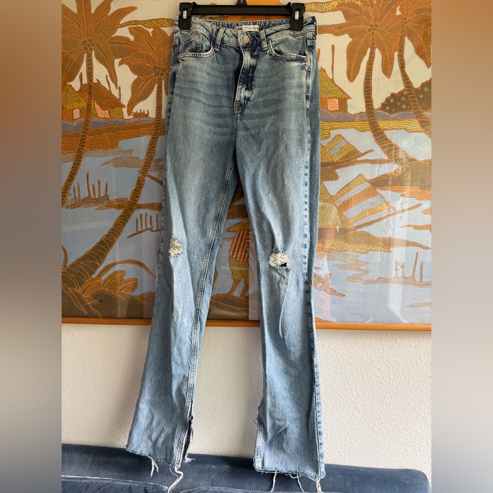 ZARA distressed flare jeans